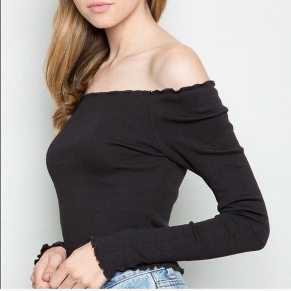 Brandy Melville Black Long Sleeve Off-Shoulder Top
